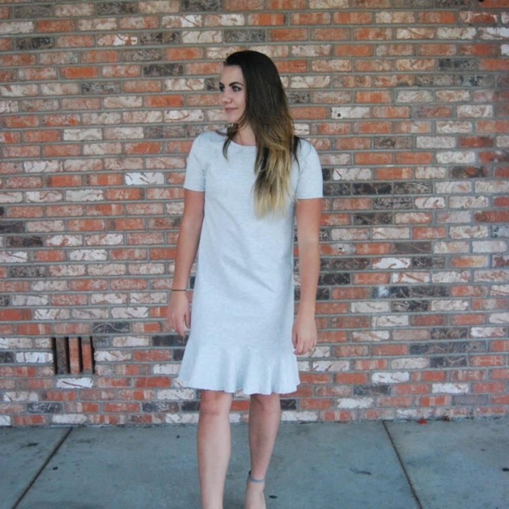 Heather gray T Shirt dress with Ruffle
